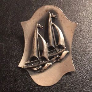 Vintage Pewter double sailboat brooch